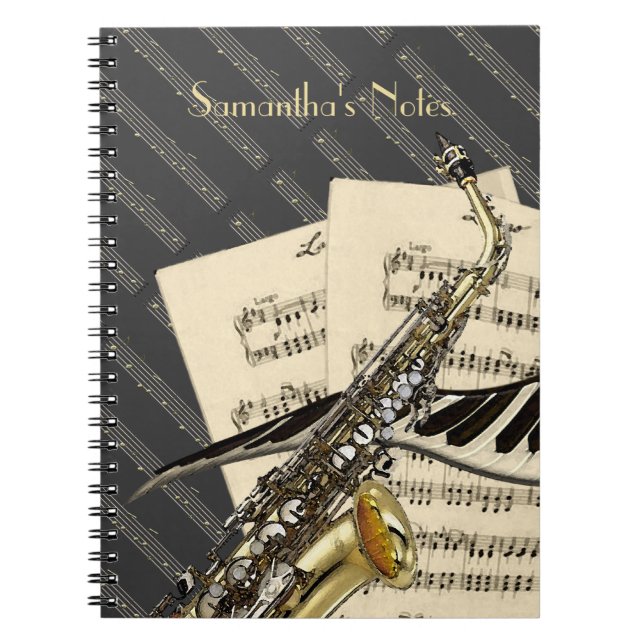Carnet Saxophone et musique de piano (Devant)