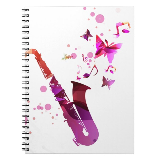 Carnet Saxophone musique mignonne et papillons (Devant)