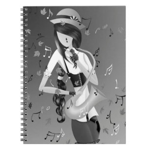 Carnet Saxophoniste clown gris monochrome