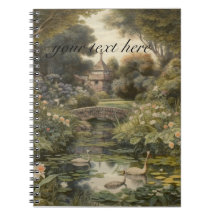 Scène botanique de cygnes dans un jardin anglais