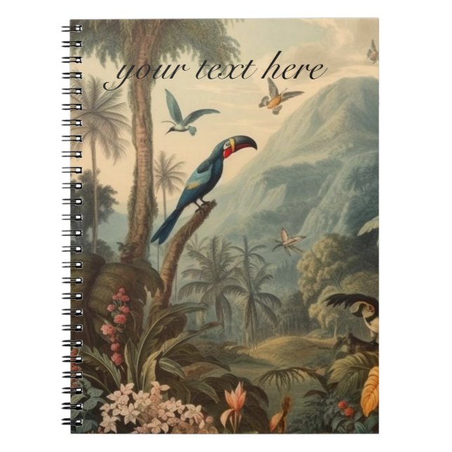 Carnet Scène botanique vintage de Toucans et fleurs (Devant)