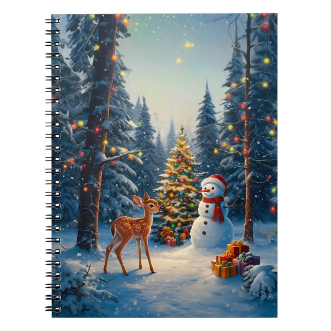 Carnet Scene d'arbre de Noël Cute Deer Fawn Snowman (Devant)