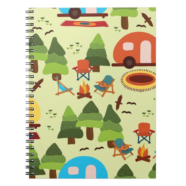 Carnet Scène de camping, motif vintage sans couture (Devant)
