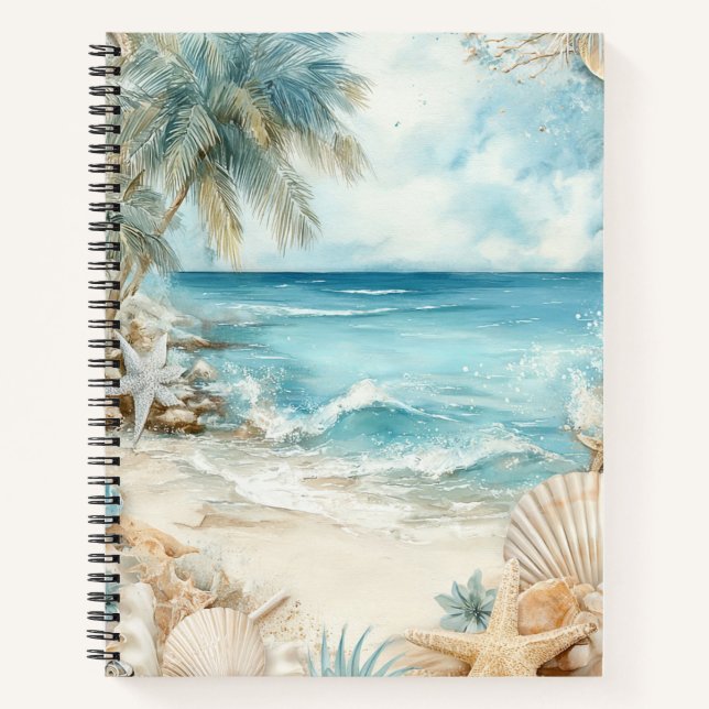 CARNET SCÈNE DE PLAGE ESTIVALE PASTEL AVEC COQUILLAGES (Devant)