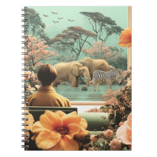 Carnet Scène de safari surréaliste avec éléphants zèbres
