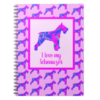 Carnet Schnauzer Amoureux des chiens rose et bleu silhoue