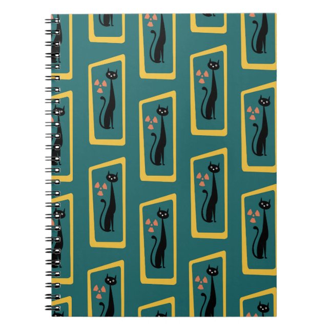 Carnet Schrödinger's Cat Mid Century bleu foncé moderne (Devant)