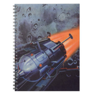 Carnet Science-fiction vintage, fusée lunaire décollant