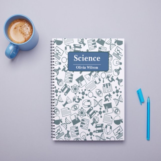 Carnet Sciences illustratives bleues et blanches (Blue and White Illustrative Science Notebook)