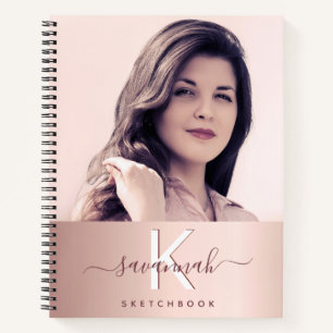 Carnet Scketchbook rose or blush photo monogramme