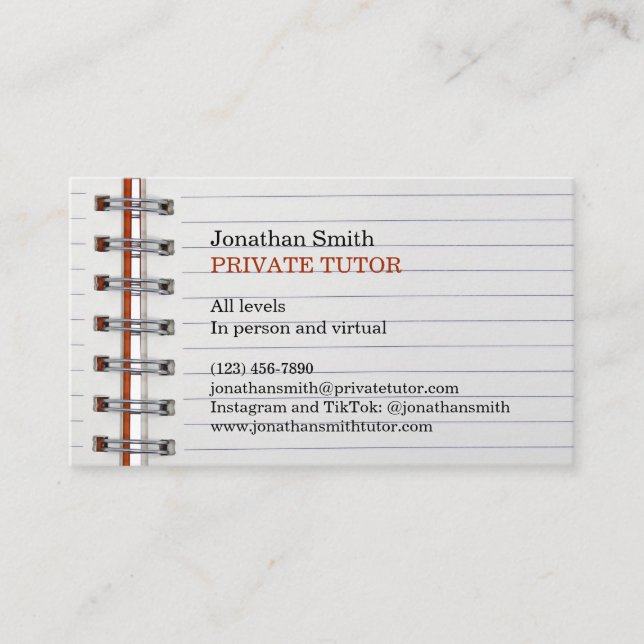 Carnet scolaire Carte de visite du tuteur privé (Devant)