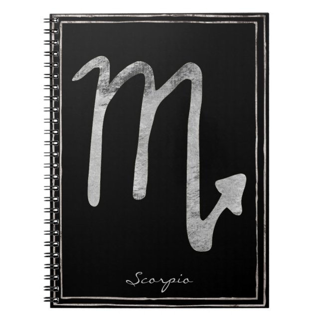 Carnet Scorpio martelé argent stylisé symbole astrologie (Devant)