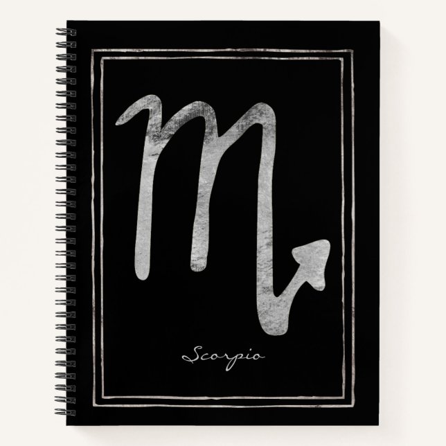 Carnet Scorpio martelé argent stylisé symbole astrologie (Devant)