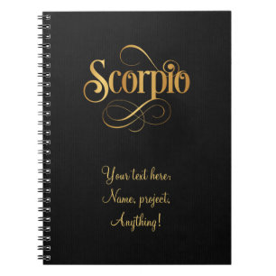 Carnet Scorpion or tourbillonnant Script Zodiac sur noir