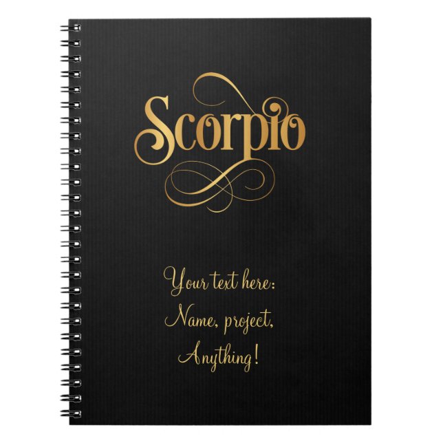 Carnet Scorpion or tourbillonnant Script Zodiac sur noir (Devant)