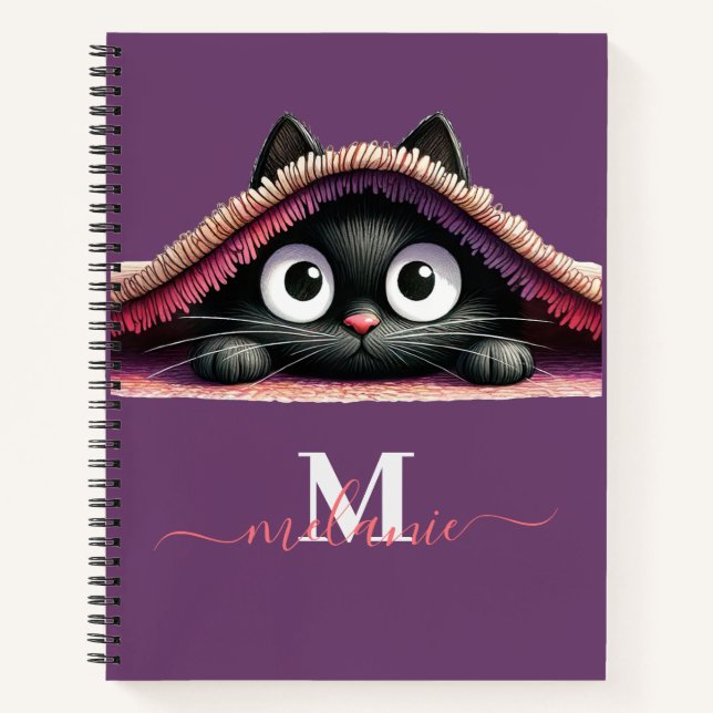 Carnet Script de chaton Peek-a-Boo Nom Monogramme (Devant)