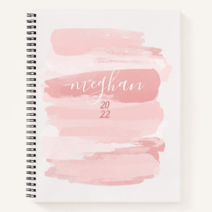 Carnet Script de monogramme d'aquarelle rose doux