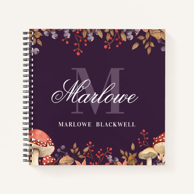 Carnet Script de monogramme d'automne blanc mou (Devant)