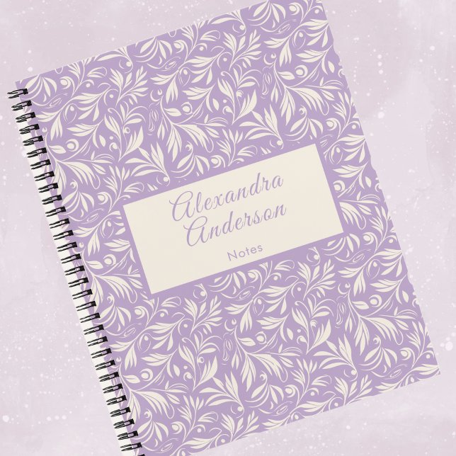 Carnet Script de Motif Feuille de couleur violet minimal (Minimal Purple Floral Leaves Pattern Script Notebook)