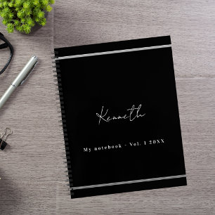 Carnet script de nom argent noir minimaliste
