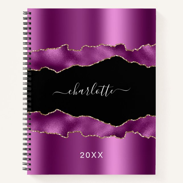 Carnet Script de nom de marbre d'agate noire violet (Devant)