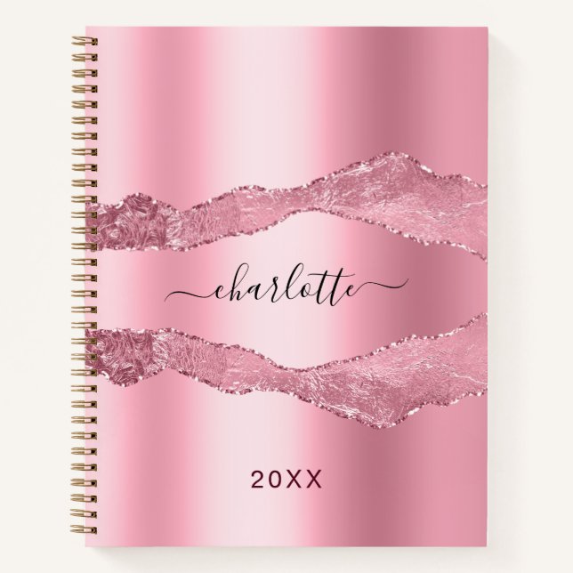 Carnet Script de nom de marbre rose pâle (Devant)