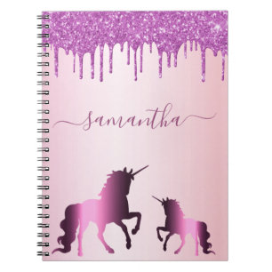 Carnet Script de nom de parties scintillant rose violet U