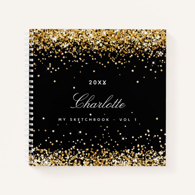 Carnet Script de nom d'or noir Sketbook (Devant)