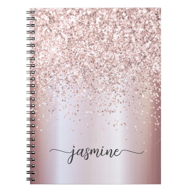 Carnet Script de nom monogramme pailleté rose gold girly  (Devant)