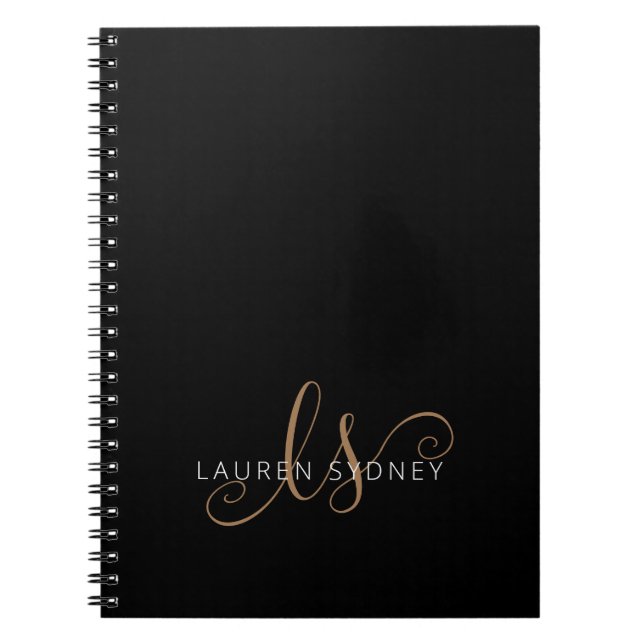 Carnet Script féminin Black Gold moderne Monogramme (Devant)