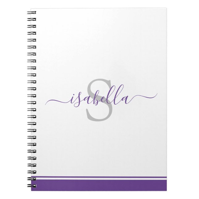 Carnet Script moderne élégant Monogramme violet (Devant)