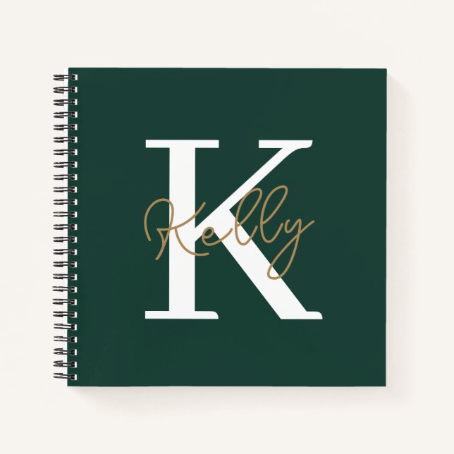 Carnet Script moderne Emerald Green Monogram (Devant)