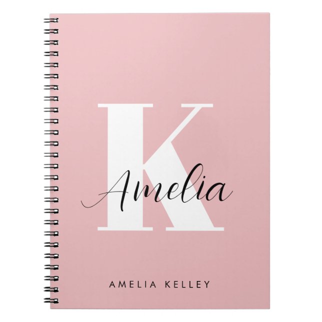 Carnet Script moderne Monogramme rose (Devant)