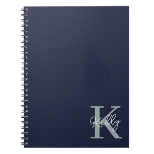 Carnet Script Monogramme bleu marine moderne