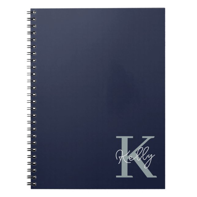 Carnet Script Monogramme bleu marine moderne (Devant)