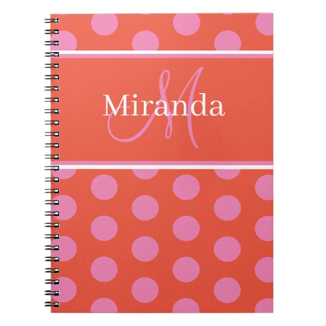 Carnet Script Monogramme rose orange Pois (Devant)