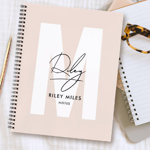 Carnet Script Monogramme Rose rose moderne signature chic