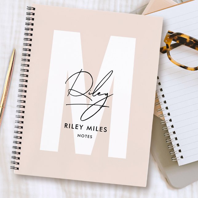 Carnet Script Monogramme Rose rose moderne signature chic (Créateur téléchargé)