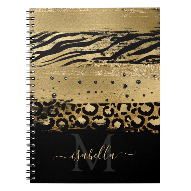 Carnet Script pailleté or moderne et amusant avec monogra (Devant)