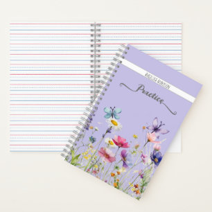 Carnet Script papillon fleur sauvage nom personnalisé Lil