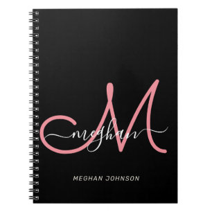 Carnet Script rose noir moderne Monogramme