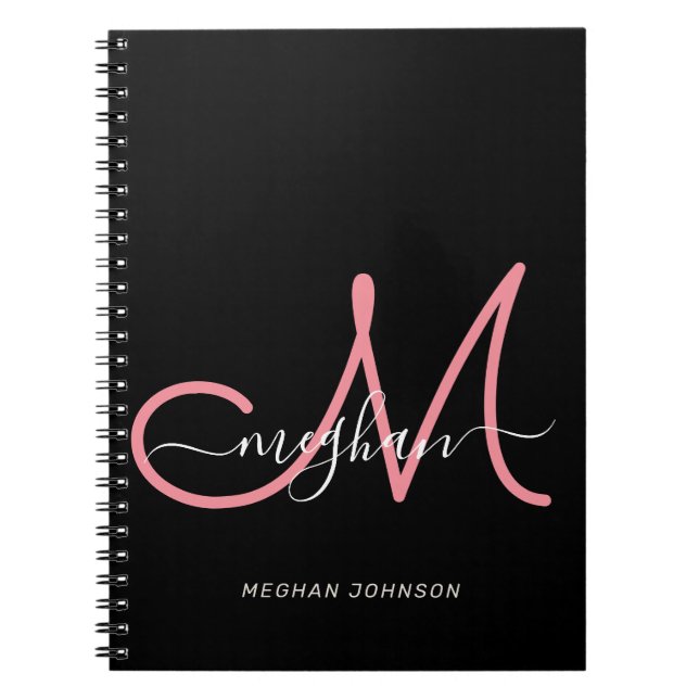 Carnet Script rose noir moderne Monogramme (Devant)