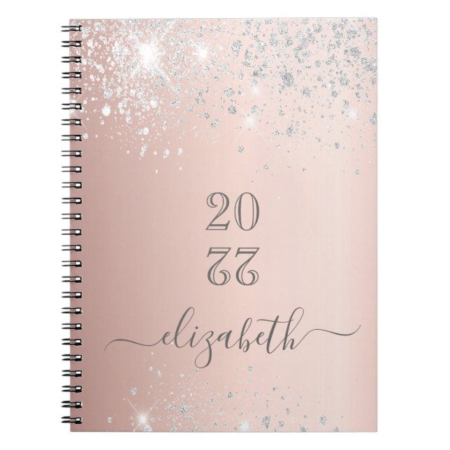 Carnet Script rose or argent nom (Devant)