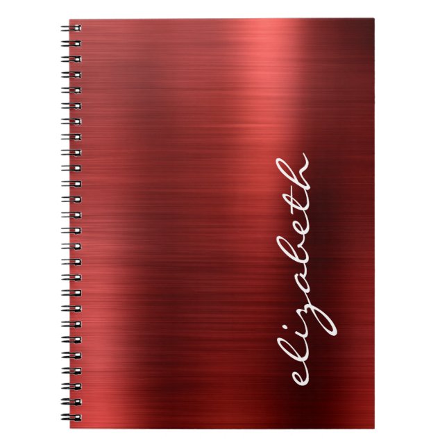 Carnet Script Signature Métal Brossé Rouge Rubis (Devant)