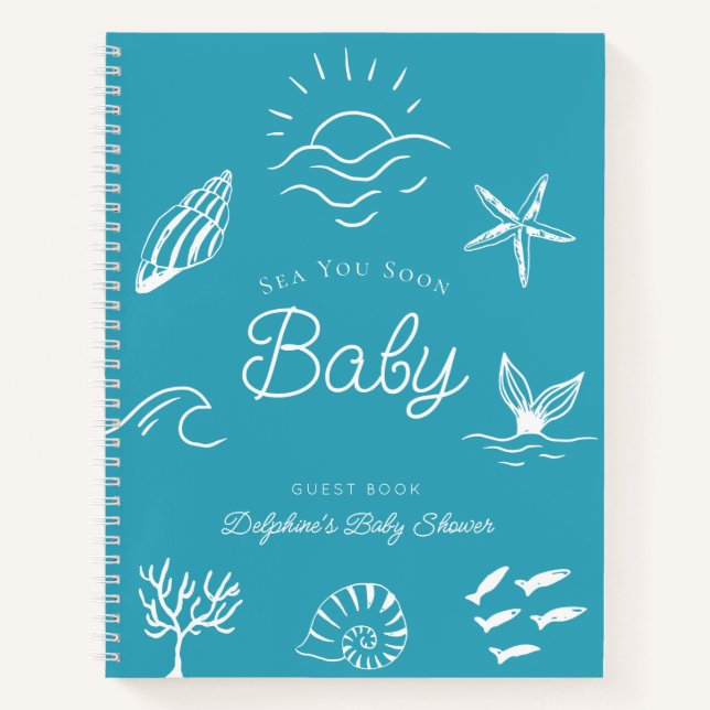 Carnet Sea You Soon Baby Shower Blue Guest Book (Devant)
