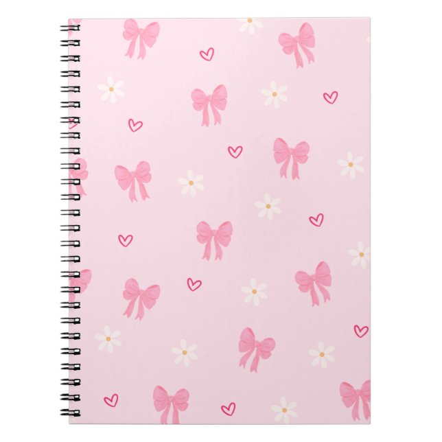 Carnet Seamless Pink Bow and Floral Pattern – Cute Girly  (Devant)