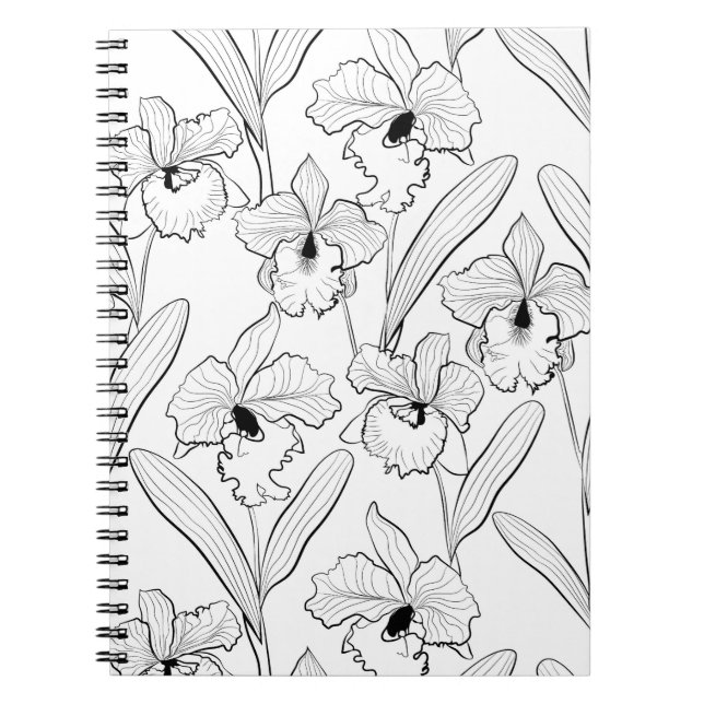 Carnet Seamless sketched orchid cattleya flowers tropical (Devant)