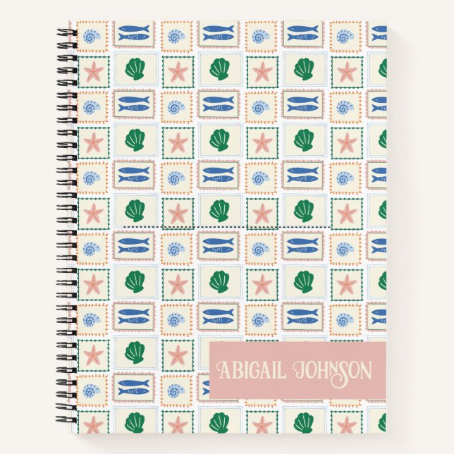 Carnet Seashell Pattern Personalize Coastal Boho (Devant)
