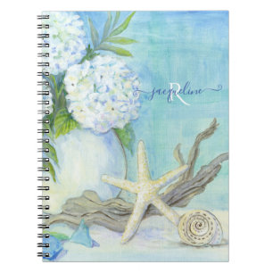 Carnet Seashell Starfish Beach Blue White Sea Shore