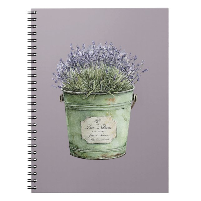 Carnet Seau vert fleurs de lavande (Devant)